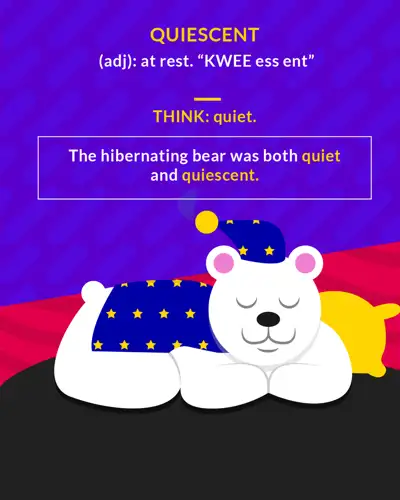 Quiescent cartoon: a polar bear sleeping soundly in a nightcap