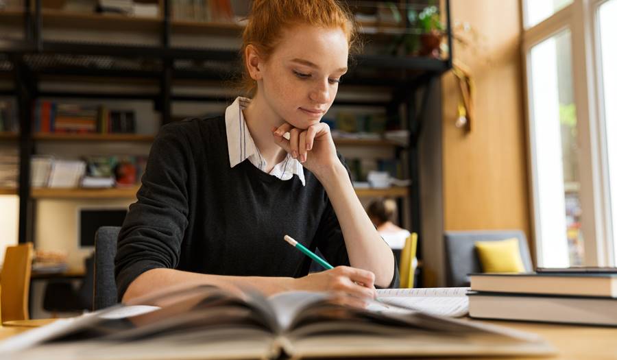 girl studying for the GRE