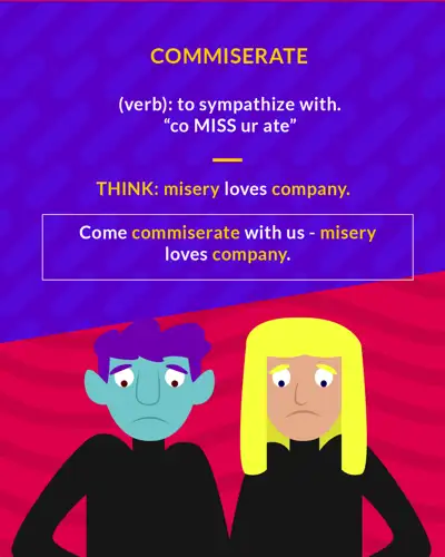 Commiserate cartoon: two sad people standing side by side