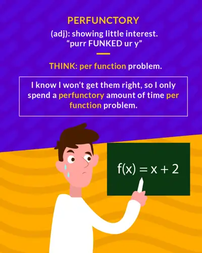 Perfunctory cartoon: a worried man in a white sweater pointing at a chalkboard that reads f(x) = x + 2