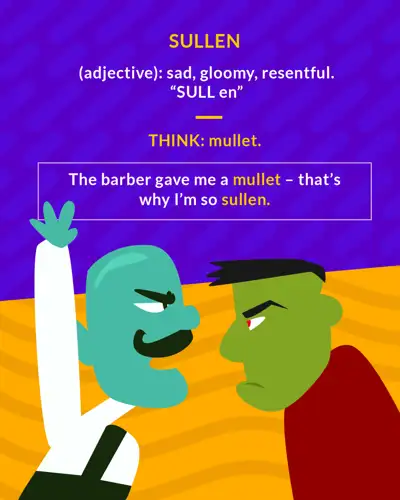 Sullen cartoon: two angry men glaring at each other face to face