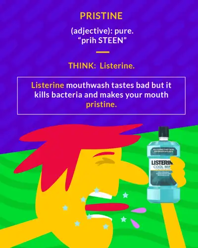 Pristine cartoon: a man gargling mouthwash with sparkle effects