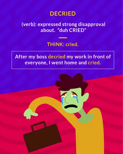 Decried cartoon: a man with tears on his face carrying a briefcase