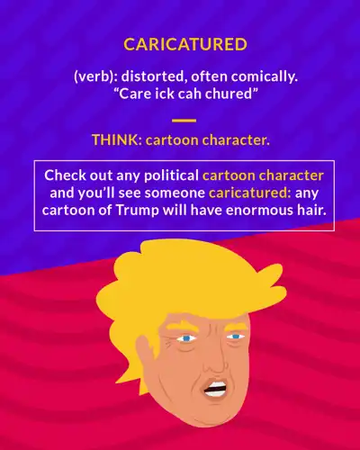 Caricatured cartoon: a drawing of a man with enormous blond hair