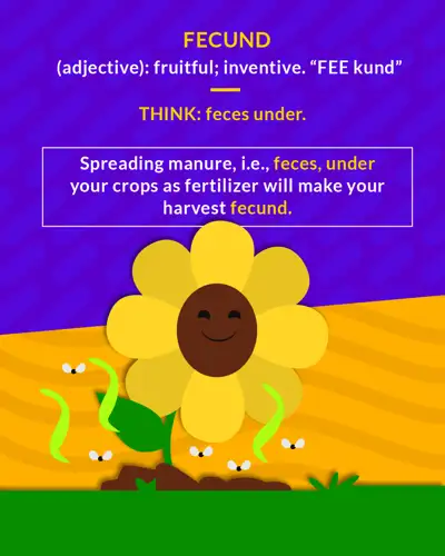 Fecund cartoon: a smiling sunflower growing in fertile soil