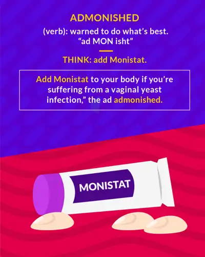 Admonished cartoon: a giant tube of Monistat lying on its side