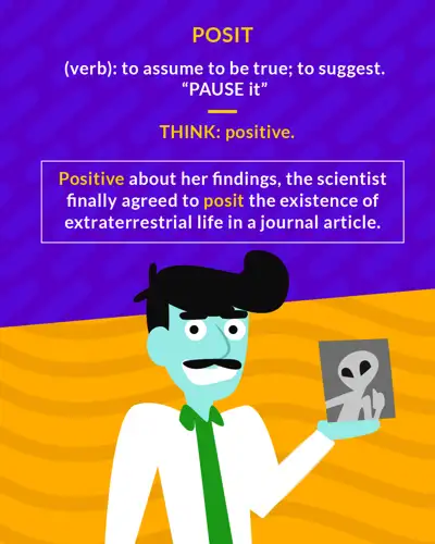 Posit cartoon: a smiling scientist holding up a photo of an alien
