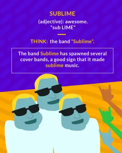 Sublime cartoon: a cool trio in sunglasses with a crowd throwing rock-on hand signs