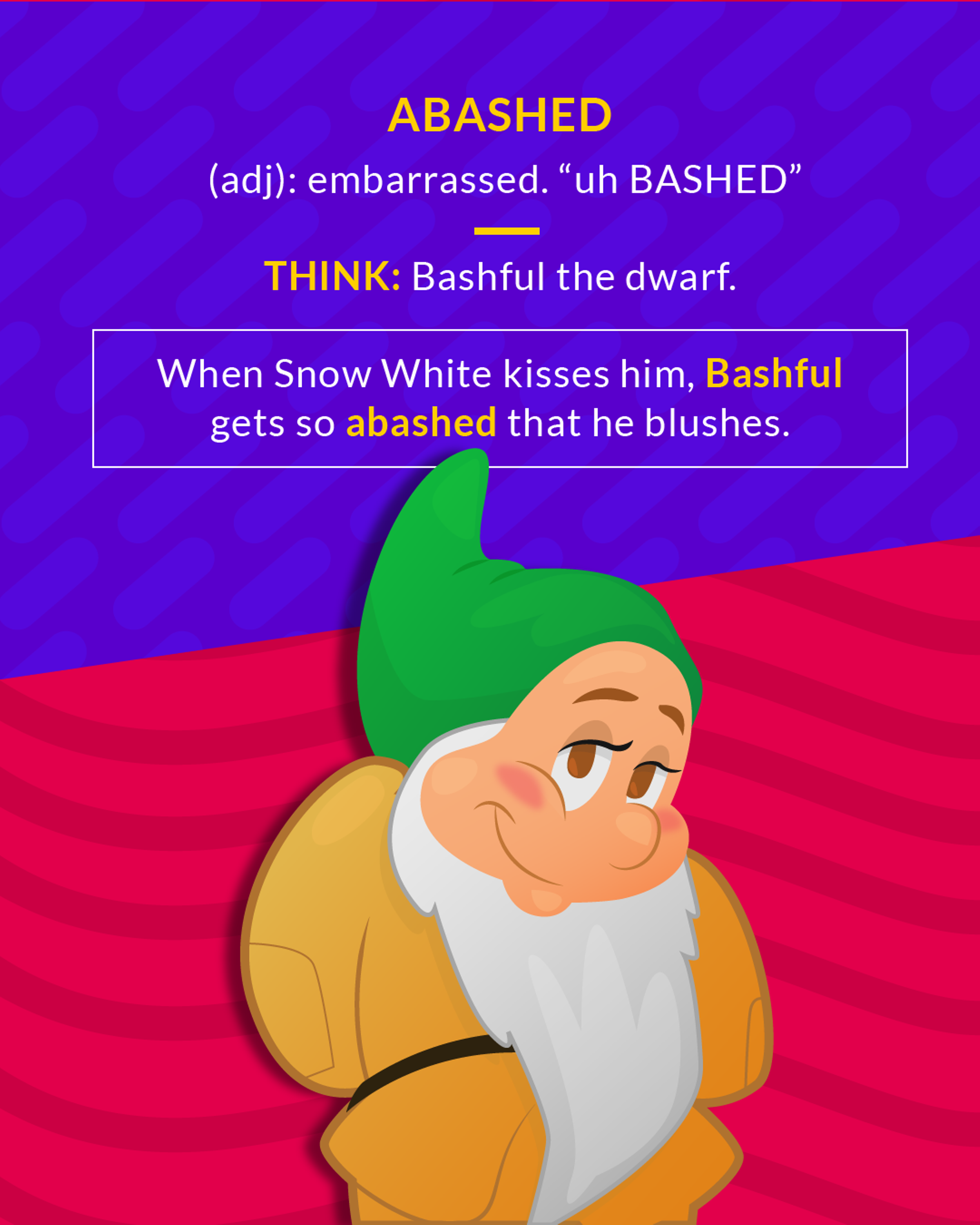 Abashed cartoon: a blushing dwarf character with a shy smile