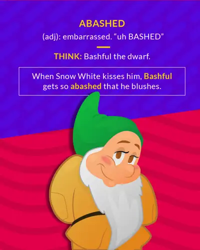 Abashed cartoon: a blushing dwarf character with a shy smile