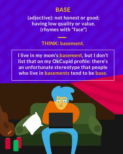 Base cartoon: a person on a couch in a basement with a laptop and a pillow