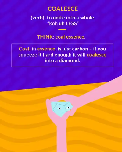 Coalesce cartoon: a hand holding a diamond made from a lump of coal