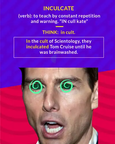 Inculcate cartoon: a man's face with hypnotic spiral eyes