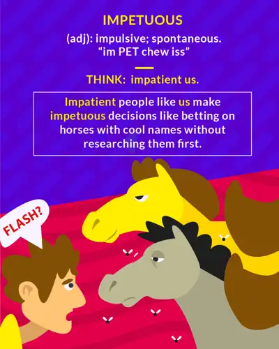 Impetuous cartoon: a man excitedly shouting near two skeptical horses
