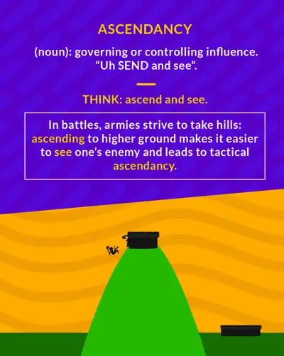 Ascendancy cartoon: a tall green hill with a small black object on top