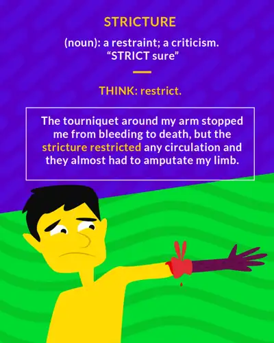 Stricture cartoon: a man with a tourniquet tied tightly around his arm