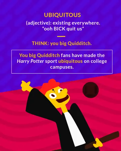Ubiquitous cartoon: a Quidditch player reaching for a flying ball