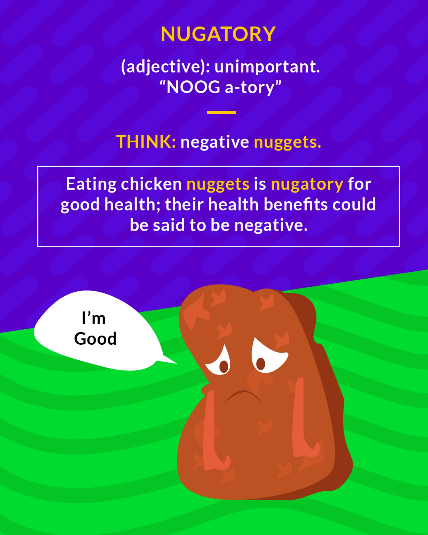 Nugatory cartoon: a sad chicken nugget