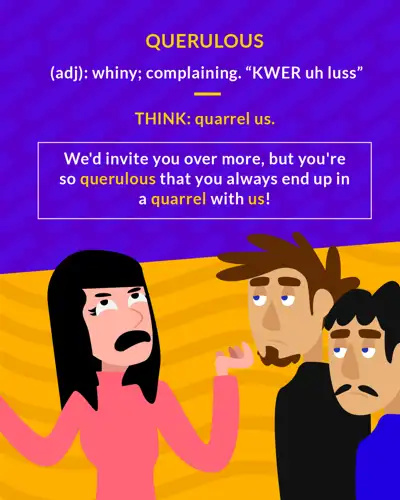 Querulous cartoon: a woman in a pink top complaining to two unimpressed men