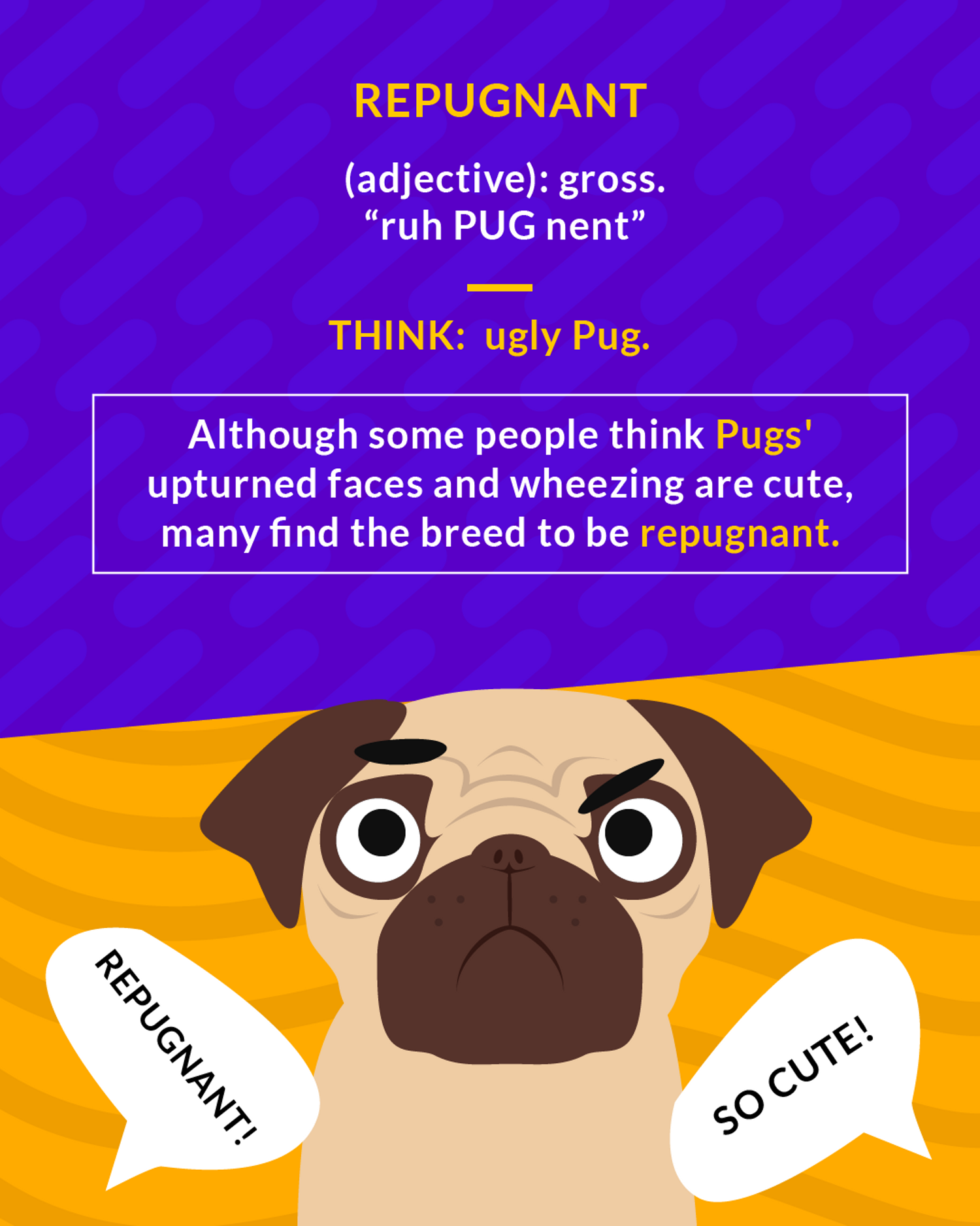 Repugnant cartoon: a wrinkly-faced pug