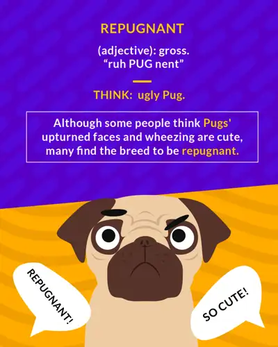 Repugnant cartoon: a wrinkly-faced pug